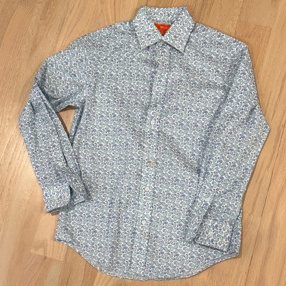 TALLIA Kids Blue and White Patterned Button Down Shirt
